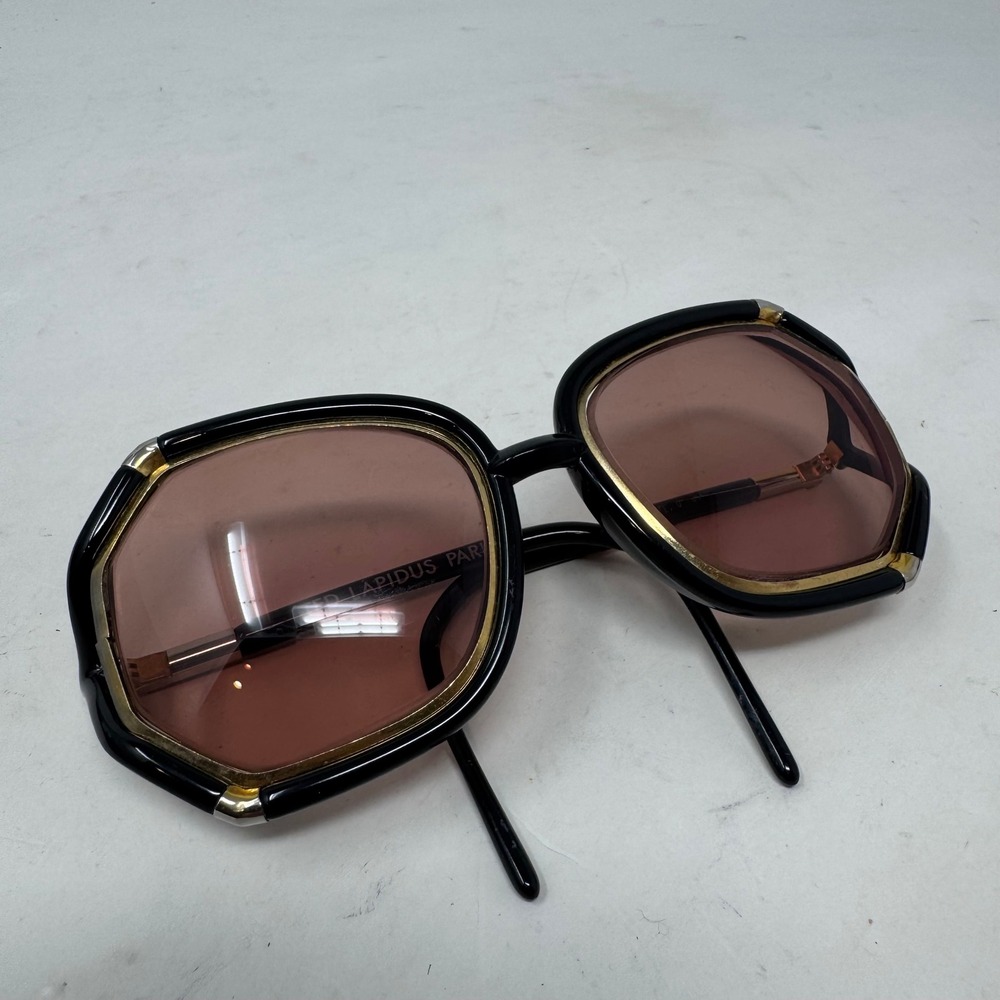 Vtg 70s Ted Lapidus Paris Sunglasses Frames Only Black Gold Geometric France